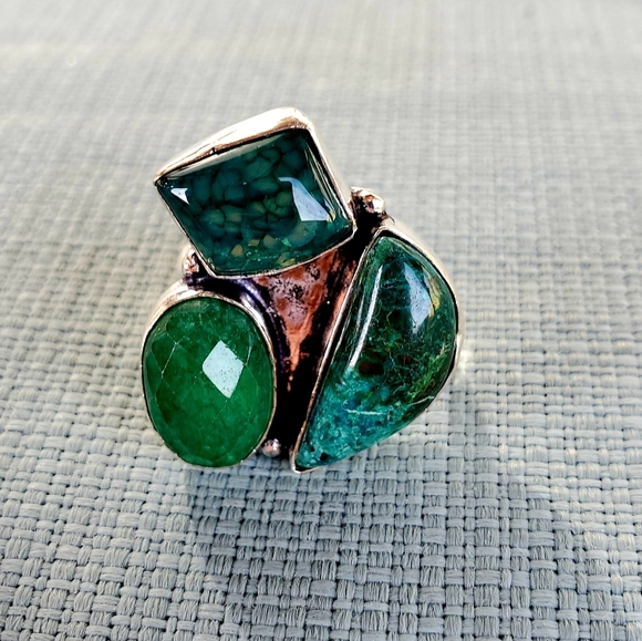 New Chrysocolla, Dragon Veins Agate, Emerald 925 Silver Ring. - Picture 11 of 16